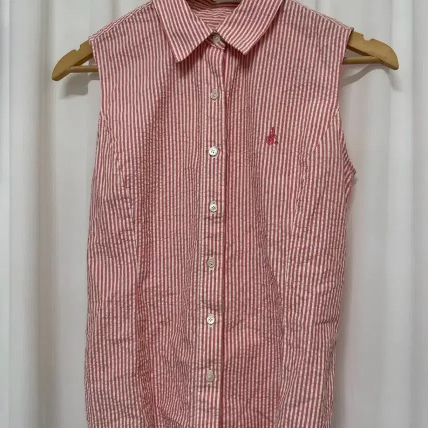 [BUNJANG] Beanpole Ladies Seersucker Sleeveless Shirt / 빈폴레이디스 시어서커 슬리브리스 셔츠