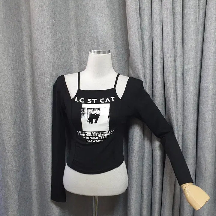 [BUNJANG] LC ST CAT Printing Black Long Sleeve T-Shirt / LC ST CAT 프린팅 블랙 긴팔 티셔츠