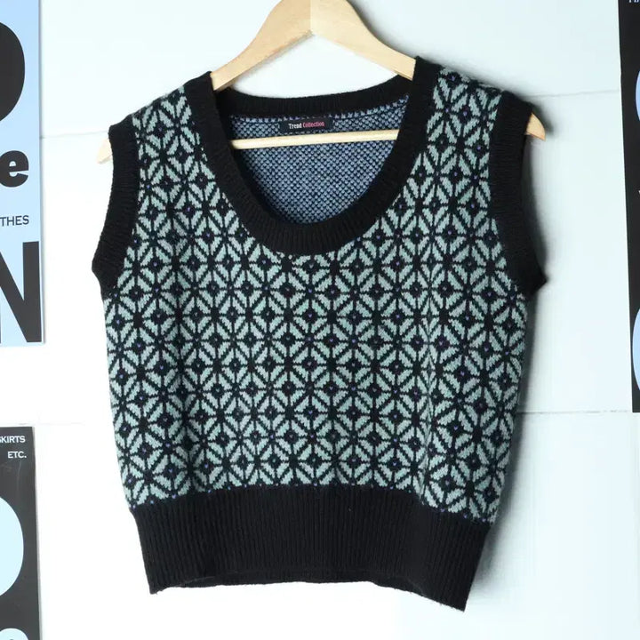 [BUNJANG] W(F) Brand Vintage T-shirt Knit Vest Unique Pattern / W(F) 브랜드빈티지 반팔 티셔츠 니트 조끼 유니크패턴-7558