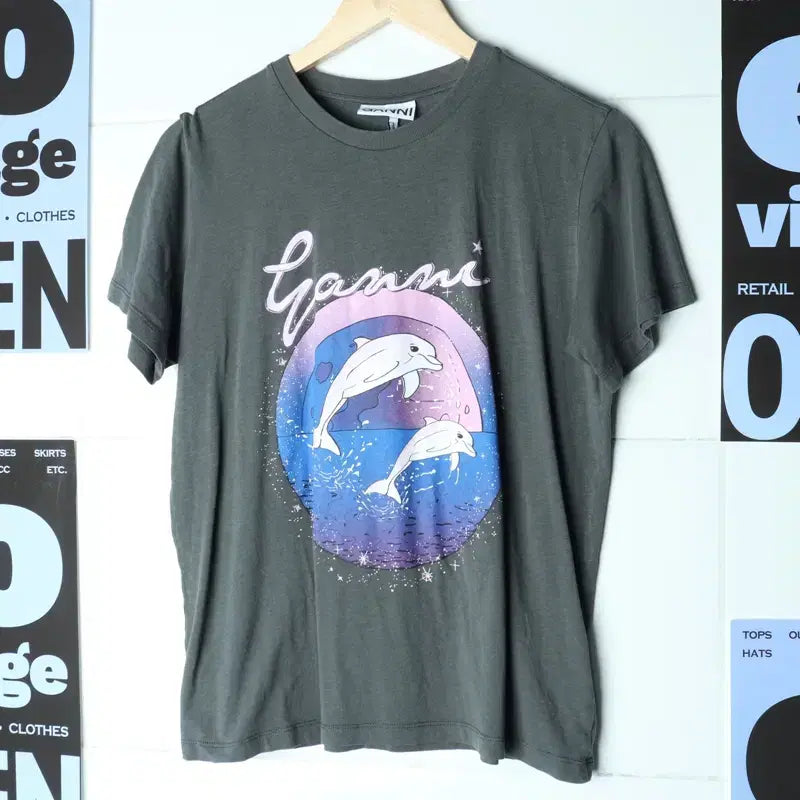 [BUNJANG] GANNI Dolphin T-Shirt Grey / W(S-M) 가니 반팔 티셔츠 돌핀 돌고래 키치 그레이-755A