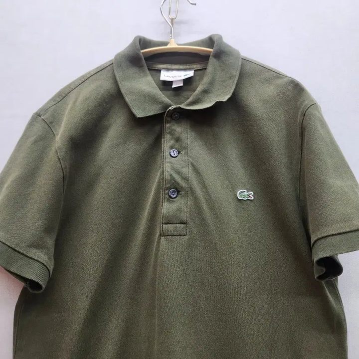 [BUNJANG] Lacoste Logo Short Sleeve Polo Shirt Khaki Size 4 (M) / 라코스테 로고 올리브 카키 반팔카라 4(M) 남여공용