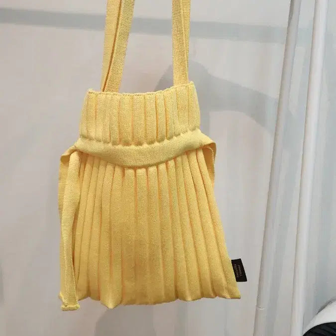 [BUNJANG] Samantha Thavasa Yellow Pleats Knit Tote Bag / Samantha Thavasa 옐로우 플리츠 니트 가방