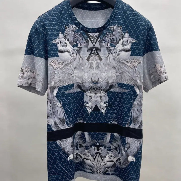 [BUNJANG] System Homme Graphic Wolf &amp; Bird Print Short-Sleeve T-Shirt Navy / 시스템옴므 원포인트 반팔티셔츠