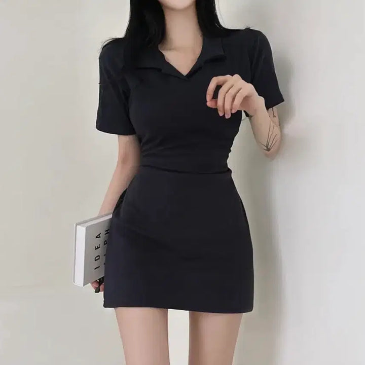 [BUNJANG] Mini Dress with Back Ribbon Detail / (새상품) 카라 뒷리본 미니 원피스