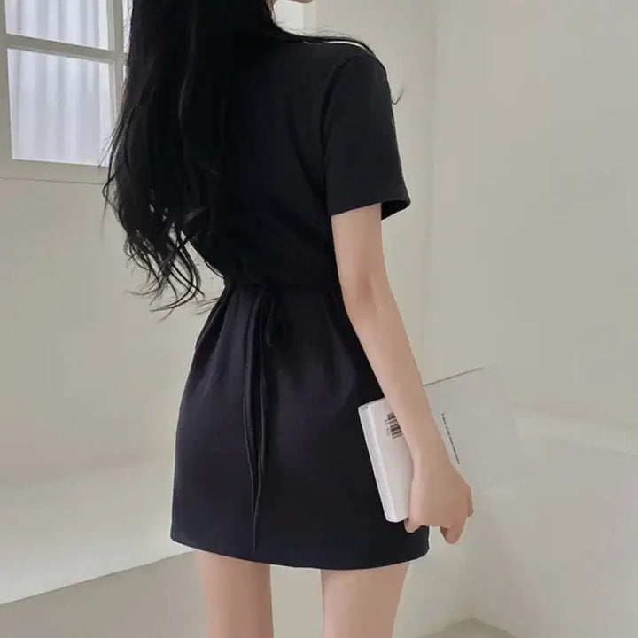 [BUNJANG] Mini Dress with Back Ribbon Detail / (새상품) 카라 뒷리본 미니 원피스