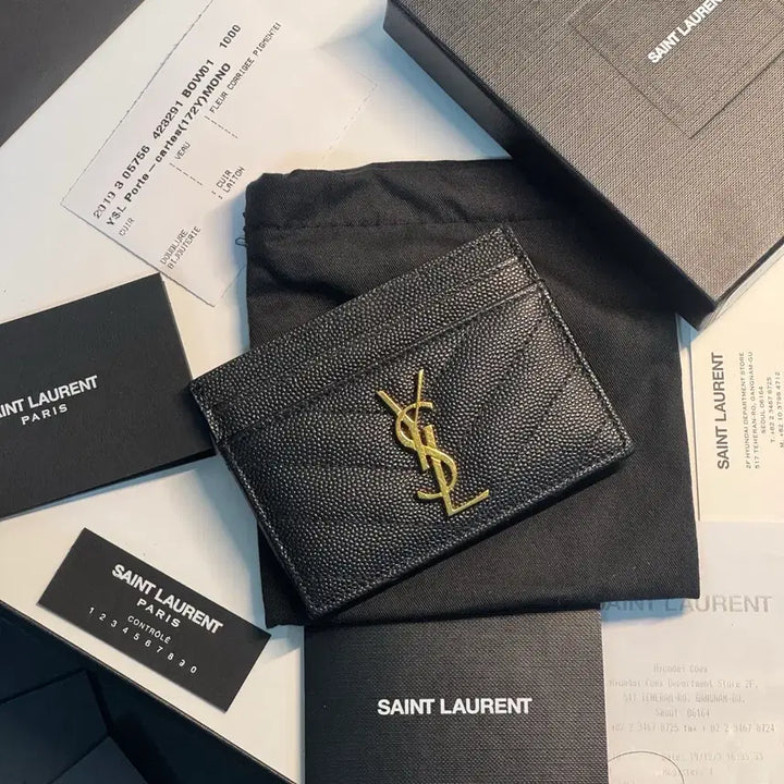 [BUNJANG] Saint Laurent Monogram Card Holder Black Gold Logo / [풀박스/정품]생로랑 카드지갑 모노그램 금장