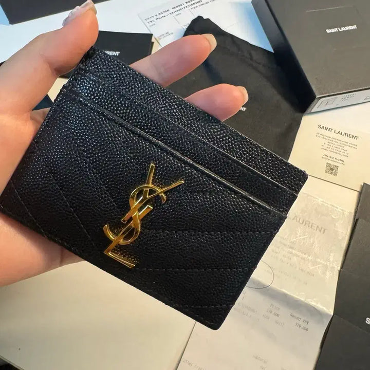[BUNJANG] Saint Laurent Monogram Card Holder Black Gold Logo / [풀박스/정품]생로랑 카드지갑 모노그램 금장