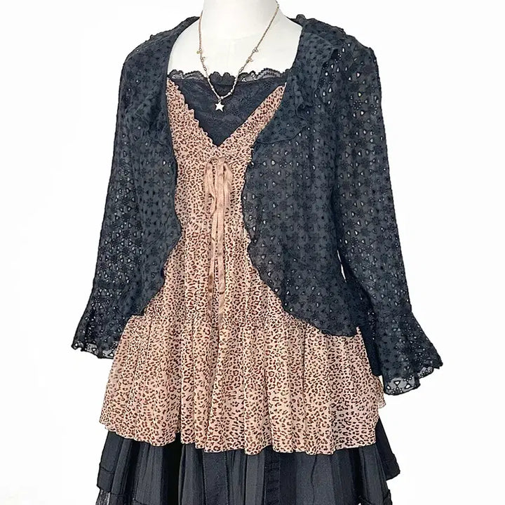 [BUNJANG] Vintage Leopard Print Shirring Strap Camisole Slip / 일본빈티지 리본쉬폰레오파드호피 셔링끈나시슬립 모리걸하구미룩갸루y2k히피