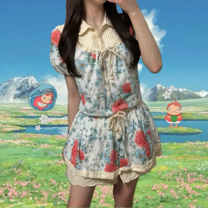 [BUNJANG] Hagumi Mori Girl Flower Off-Shoulder Blouse / 하구미 모리걸 플라워 오프숄더 블라우스