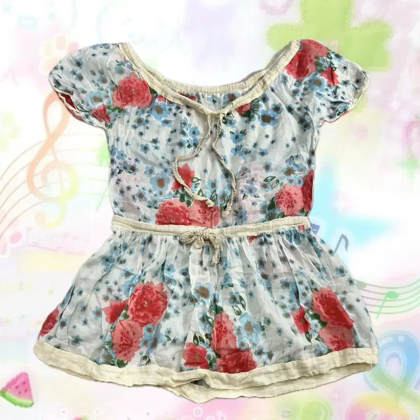 [BUNJANG] Hagumi Mori Girl Flower Off-Shoulder Blouse / 하구미 모리걸 플라워 오프숄더 블라우스