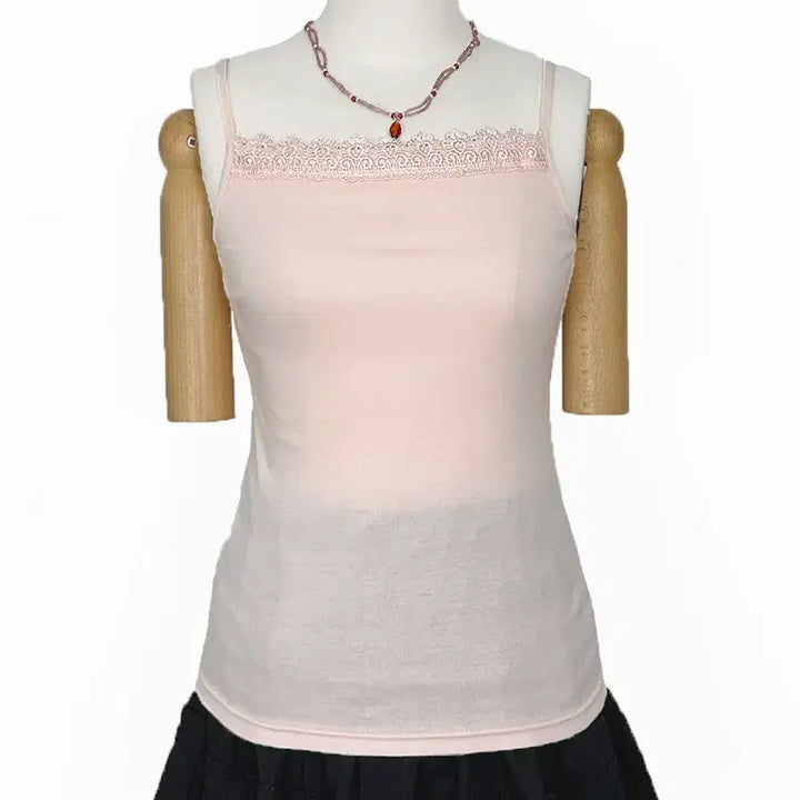 [BUNJANG] Vintage Japanese Lace Camisole Slip Top - Pink / 일본빈티지 사각레이스 이너나시끈나시슬립티 핑크 모리걸하구미룩갸루y2k히피