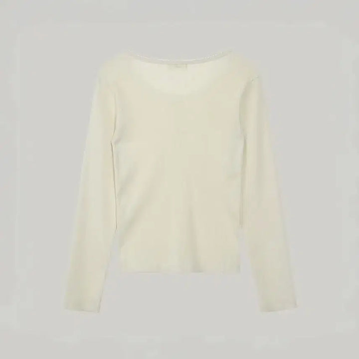 [BUNJANG] Poet Seoul Lace Long-Sleeved Button T-Shirt (Cream) / [포에트 서울] 레이스 롱슬리브드 버튼 티셔츠 (cream)