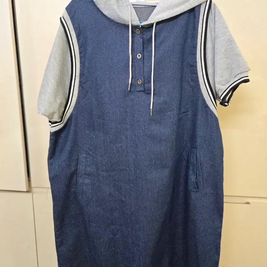 [BUNJANG] Denim Hooded Long Dress / 데님 후드 원피스 배색 캐주얼 롱 원피스