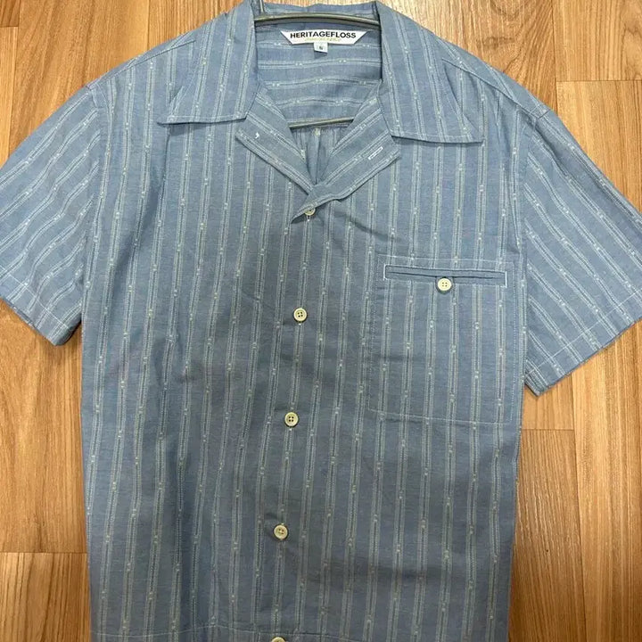 [BUNJANG] Heritagefloss Blue Stripe Cotton Dobby Shirt - Size S / 헤리티지플로스 블루 스트라이프 셔츠 S