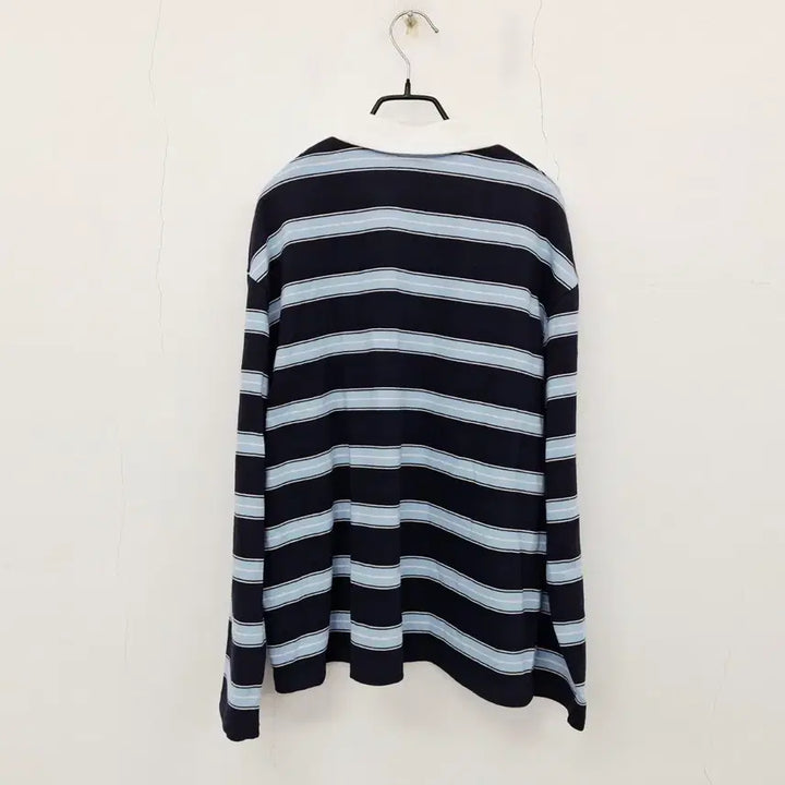 [BUNJANG] Tiladadi Cotton Stripe Collar Polo Rugby Shirt M Navy / 틸아이다이 코튼 스트라이프 베이스 카라 폴로 티셔츠 럭비티 M 네이비