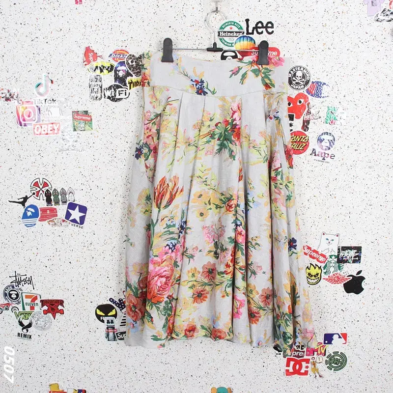 [BUNJANG] Collet Floral Linen Long Skirt (Women&
