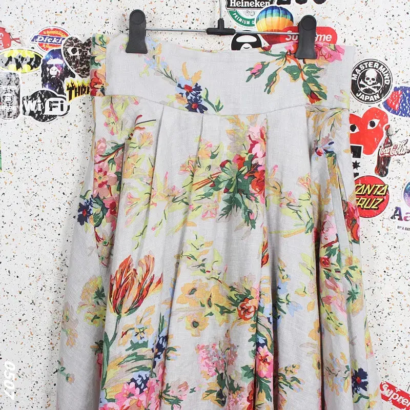 [BUNJANG] Collet Floral Linen Long Skirt (Women&