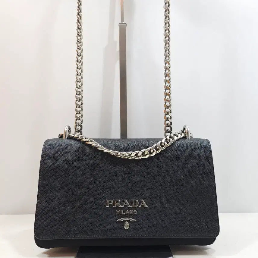 [BUNJANG] Prada Saffiano Chain Shoulder Bag Black 1BD009 / [정품] 프라다 사피아노 체인 숄더백 1BD009