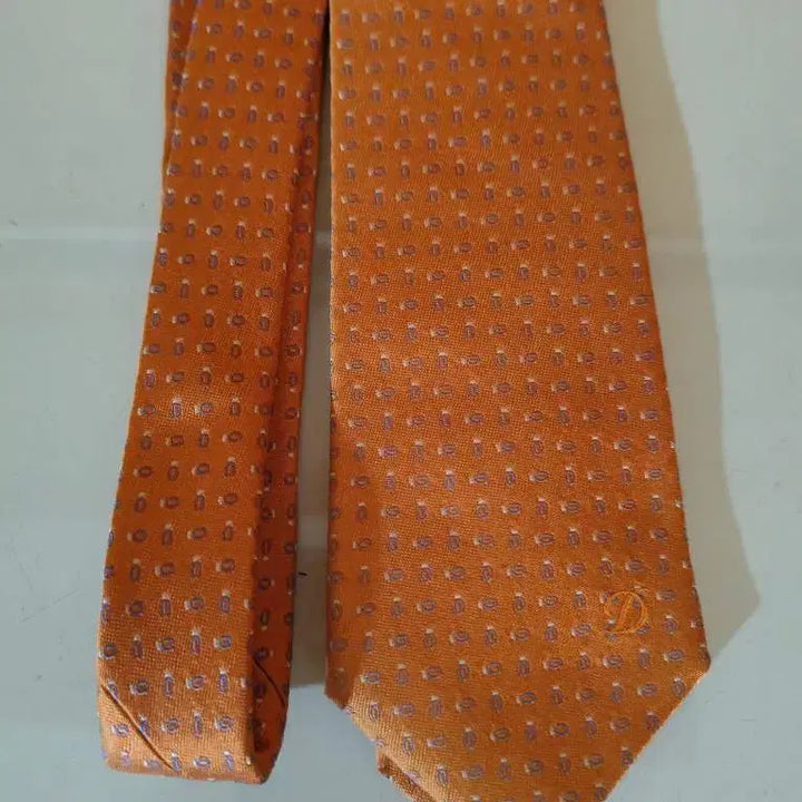 [BUNJANG] S.T. Dupont Geometric Pattern Silk Necktie Orange / 듀퐁 오렌지 미니 기하학 패턴 실크 넥타이