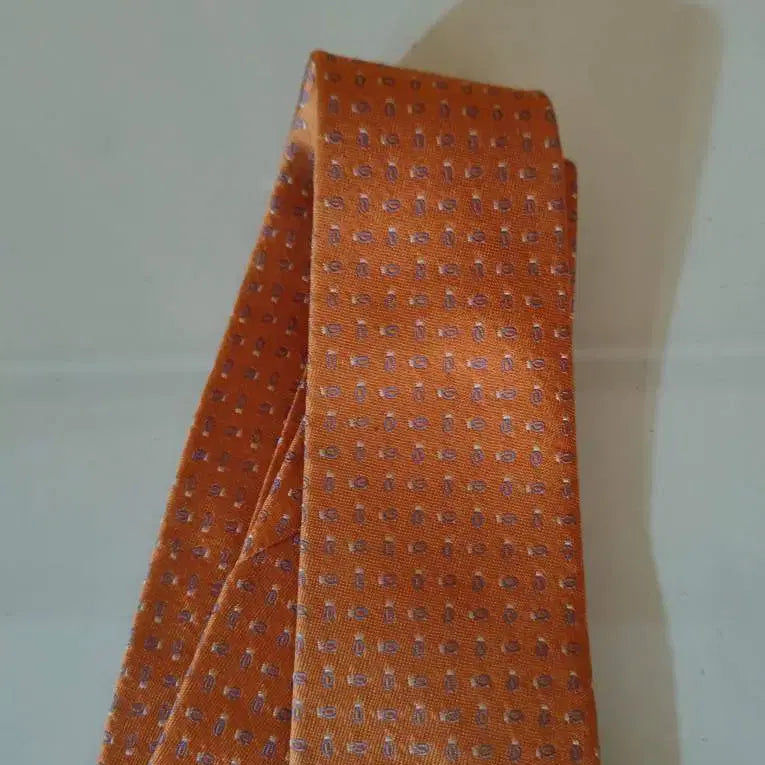 [BUNJANG] S.T. Dupont Geometric Pattern Silk Necktie Orange / 듀퐁 오렌지 미니 기하학 패턴 실크 넥타이