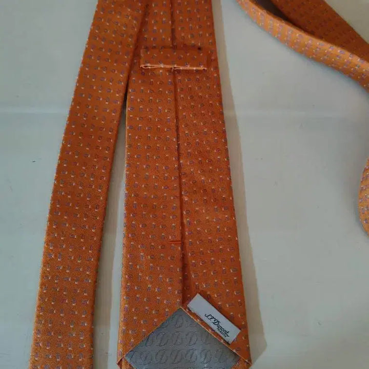 [BUNJANG] S.T. Dupont Geometric Pattern Silk Necktie Orange / 듀퐁 오렌지 미니 기하학 패턴 실크 넥타이
