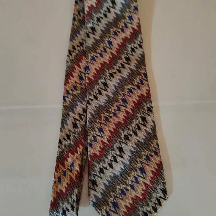 [BUNJANG] Missoni Multicolor Geometric Zigzag Silk Necktie / 미쏘니 멀티컬러 지그재그 기하학 패턴 실크 넥타이