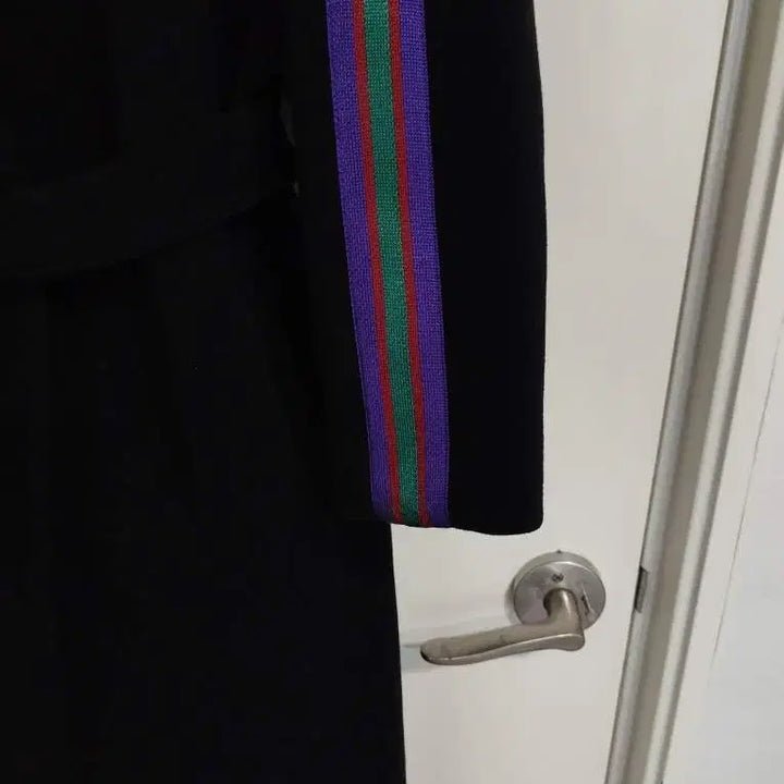[BUNJANG] Sandro Black Stripe Wool Belted Long Coat / 36 산드로 블랙 스트라이프 울 벨티드 롱코트