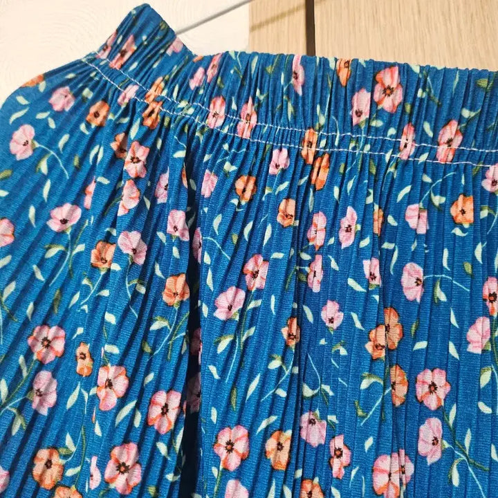 [BUNJANG] Flower Pattern Pleated Long Skirt / 플라워 패턴 플리츠 롱 스커트