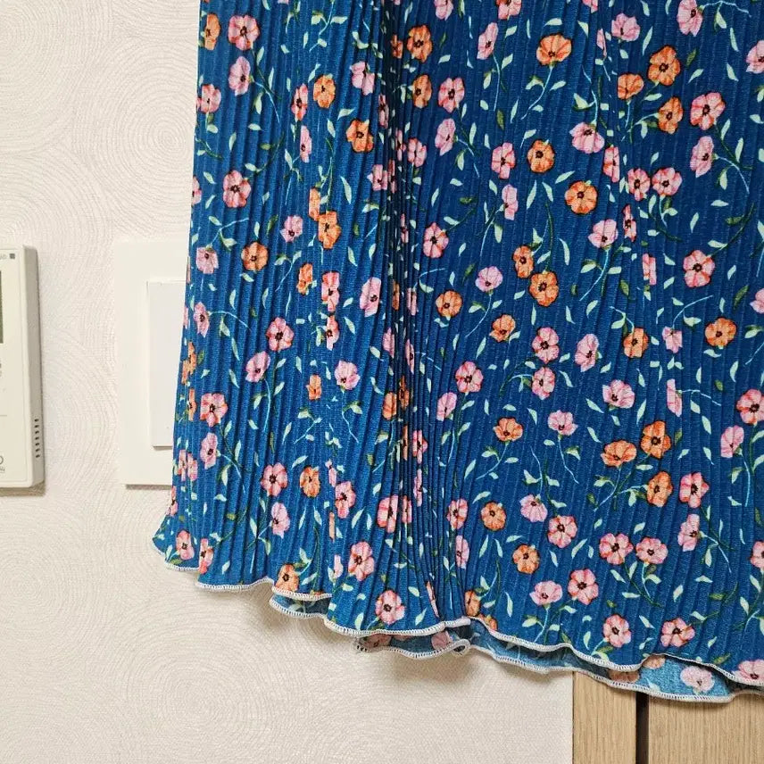 [BUNJANG] Flower Pattern Pleated Long Skirt / 플라워 패턴 플리츠 롱 스커트