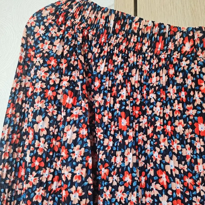[BUNJANG] Flower Pattern Pleated Long Skirt / 플라워 패턴 플리츠 롱 스커트