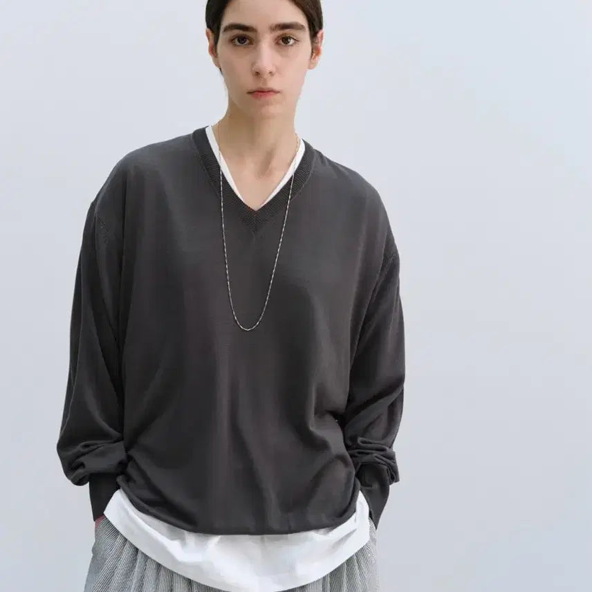 [BUNJANG] Mundal Light V-Neck Knit Charcoal / 문달 Light V-Neck Knit in Charcoal 브이넥 니트