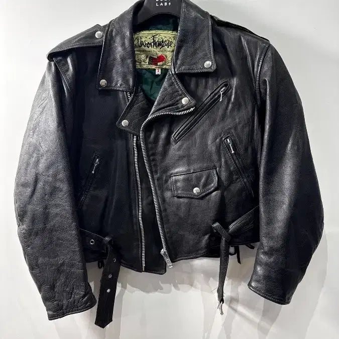 [BUNJANG] Vision Francaise Cowhide Cropped Biker Leather Jacket / [L] 비전 프랑세즈 소가죽 크롭 바이커 레더 자켓