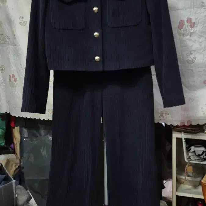 [BUNJANG] Mojo.S.F. 2023 Navy Suit Set (Cropped Jacket + Wide Pants) / 모조에스핀   2023년   정장셋업  (숏자켓+와이드 바지)