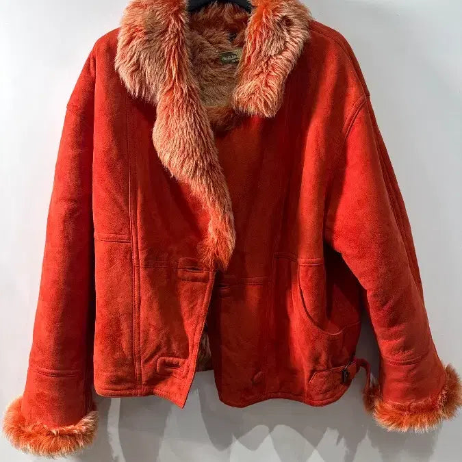 [BUNJANG] CREATORE Genuine Sheepskin Leather Shearling Orange Mustang Jacket / [Free] 끄레아또레 천연 양가죽 양털 오렌지 컬러 무스탕