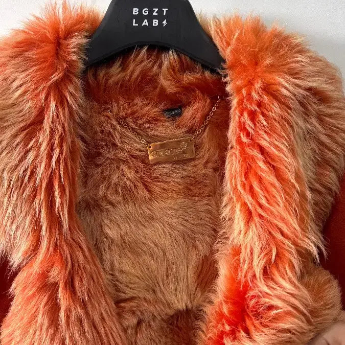 [BUNJANG] CREATORE Genuine Sheepskin Leather Shearling Orange Mustang Jacket / [Free] 끄레아또레 천연 양가죽 양털 오렌지 컬러 무스탕