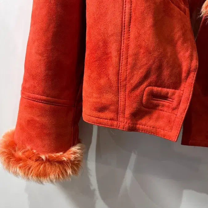 [BUNJANG] CREATORE Genuine Sheepskin Leather Shearling Orange Mustang Jacket / [Free] 끄레아또레 천연 양가죽 양털 오렌지 컬러 무스탕