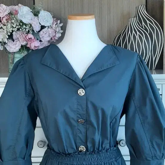 [BUNJANG] Deep Green Midi Dress with Silver Metal Buttons / 원피스 아주이뻐요^^