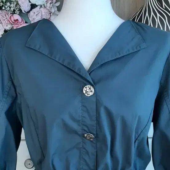 [BUNJANG] Deep Green Midi Dress with Silver Metal Buttons / 원피스 아주이뻐요^^