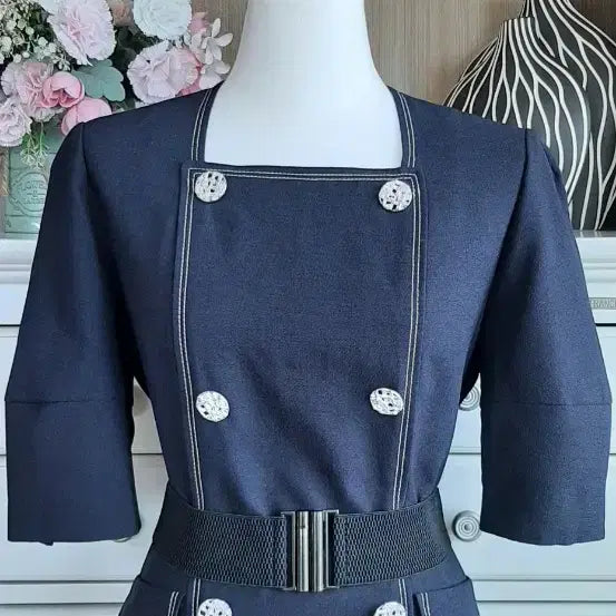 [BUNJANG] Square Neck Button Detail Dress with Belt / 원피스 이뻐요~