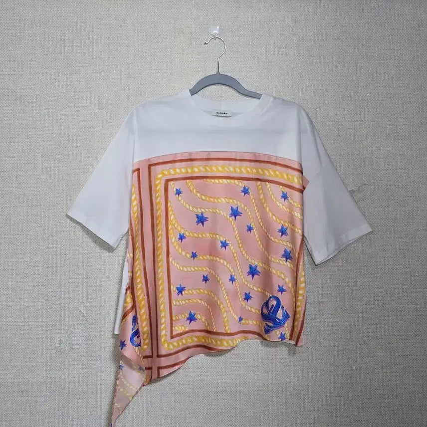 [BUNJANG] Sandro Scarf Print Short Sleeve T-Shirt / SANDRO)산드로 스카프 프린트 반팔티