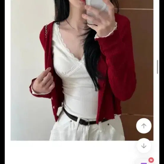 [BUNJANG] White Lace Slim Ribbed Long Sleeve Top / 레이스 슬림 골지 긴팔티 화이트 레이스 롱슬리브 탑