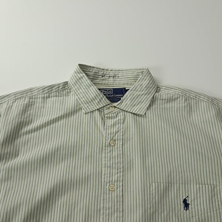 [BUNJANG] Polo Ralph Lauren 90s Green Multi Stripe Cotton Shirt / CK614 XL 폴로 90s 그린 멀티 스트라이프 셔츠 남방