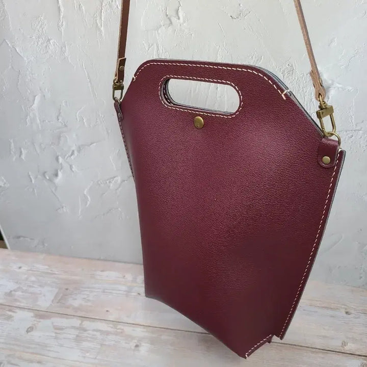 [BUNJANG] Handmade Burgundy Leather Crossbody Tote Bag / 버건디 가죽 크로스백 토트백 수제장인 작품딥그린 새것