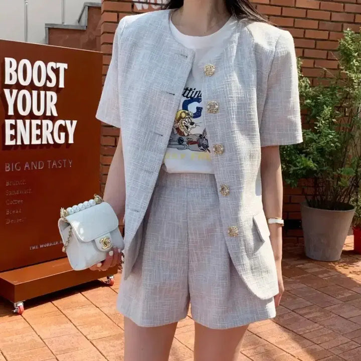 [BUNJANG] by ssiny Wansunny No Puff Jacket Tweed Setup (Jacket, Pants) / 바이씨니(by ssiny) 완써니 노퍼프자켓 트위드 셋업(자켓,팬츠)