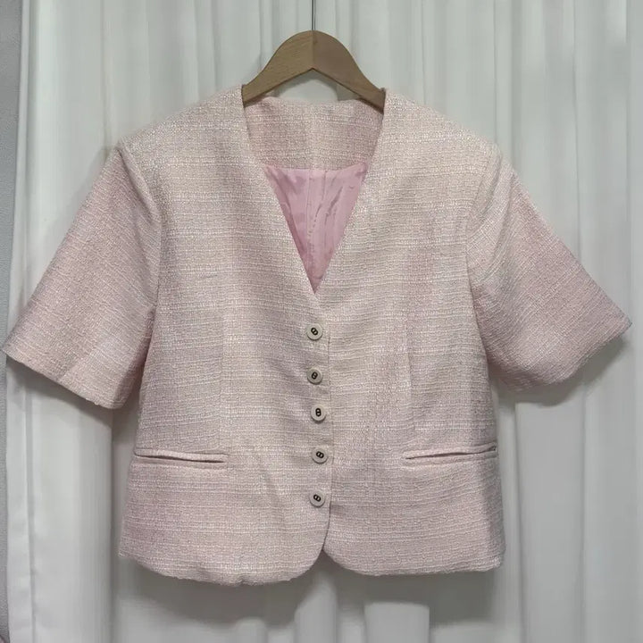 [BUNJANG] Light Pink Pearl Tweed Short Sleeve Jacket / [새상품] 연핑크 펄 트위드 반팔 자켓