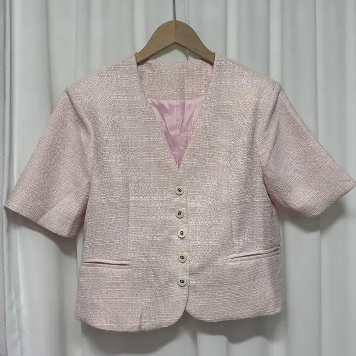 [BUNJANG] Light Pink Pearl Tweed Short Sleeve Jacket / [새상품] 연핑크 펄 트위드 반팔 자켓