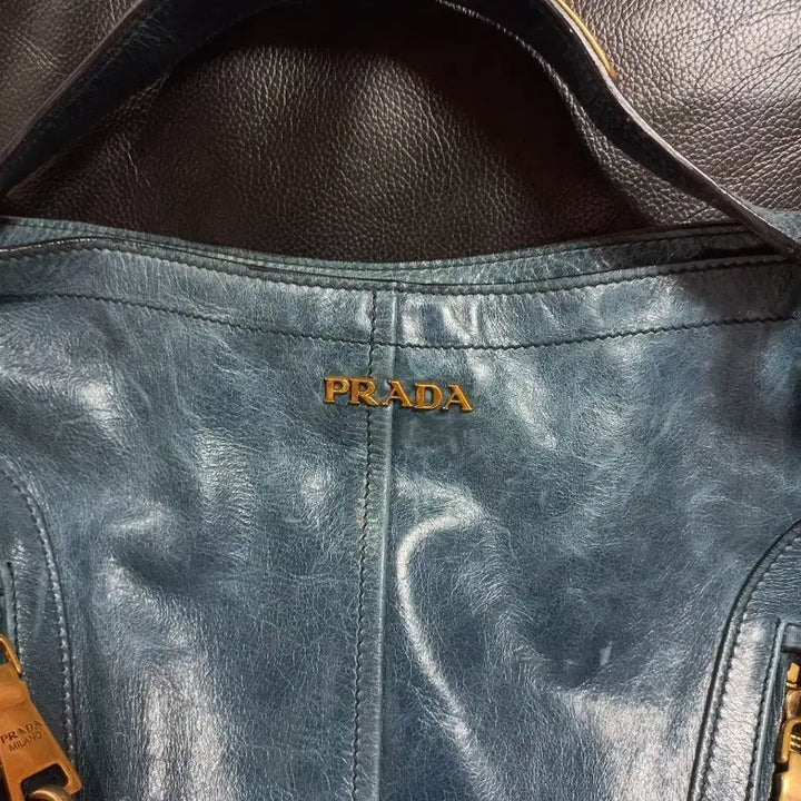 [BUNJANG] Prada Leather Chain Shoulder Bag Blue / 프라다 가죽 체인 숄더백 블루