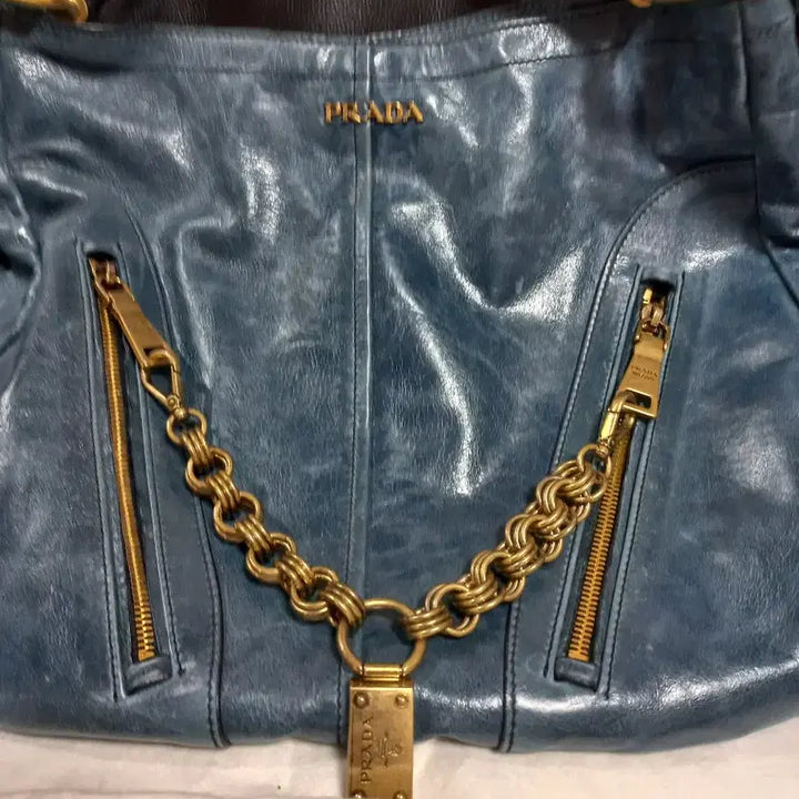 [BUNJANG] Prada Leather Chain Shoulder Bag Blue / 프라다 가죽 체인 숄더백 블루
