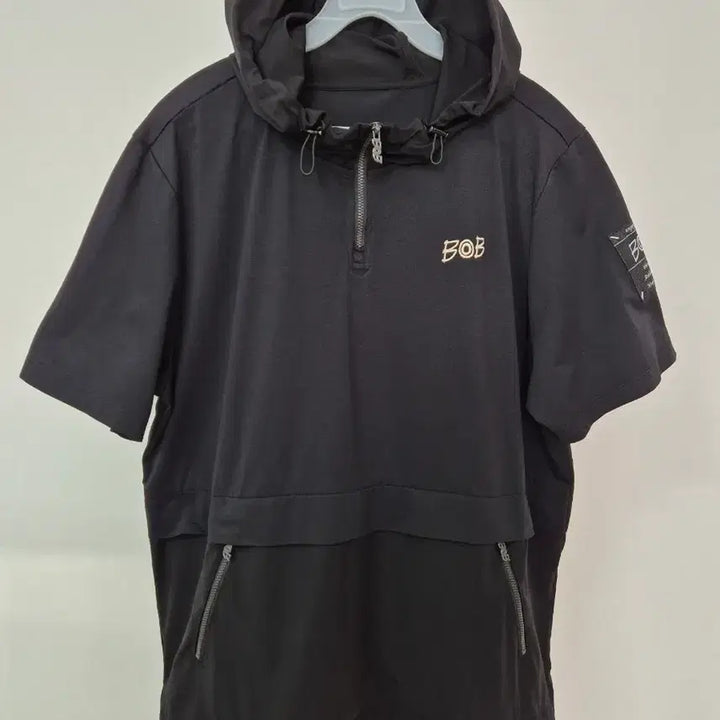 [BUNJANG] BOB Black Short Sleeve Hoodie T-Shirt / BOB 블랙 반팔 후드 티셔츠