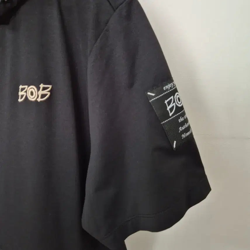 [BUNJANG] BOB Black Short Sleeve Hoodie T-Shirt / BOB 블랙 반팔 후드 티셔츠